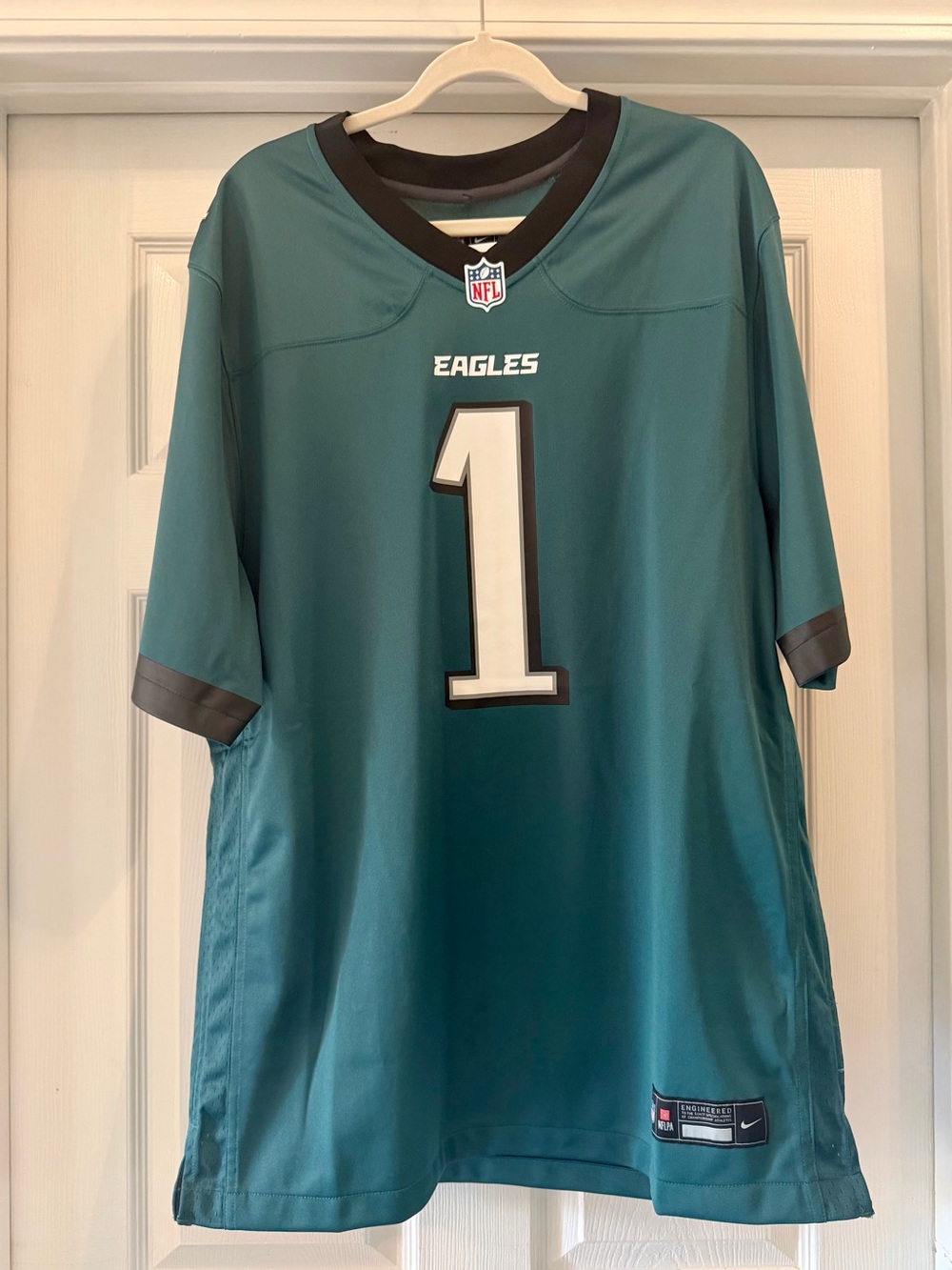 Nike Eagles Teal Men's #1 Football Jersey with Black Trim
